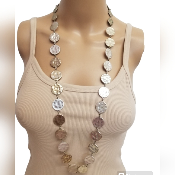 Chico's Jewelry - CHICOS PATINA SILVER & GOLDTONE HAMMERED DISK PENDANTS NECKLACE
